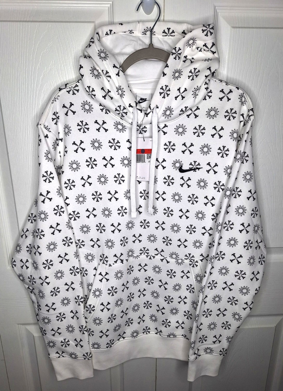 Nike Sportswear Hoodie Fleece All Over Print Monogram White FJ1635-100 size L